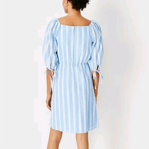 Ann Taylor Striped Puff Sleeve Wrap Dress Size 8 Cottagecore Milkmaid Coastal - Picture 14 of 15